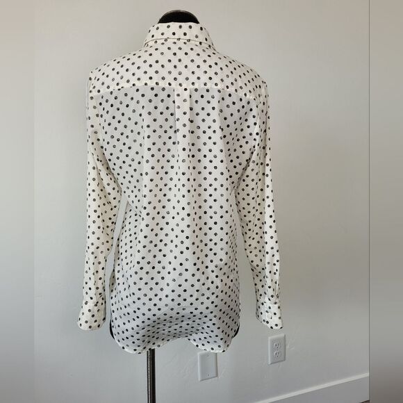 Apt 9 Polka Dot Blouse Shirt Cream Black Classy Office Career Preppy Corpcore M - Picture 4 of 9
